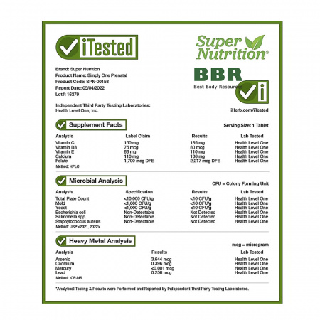 SimplyOne Prenatal Triple Power Multivitamins 30 Tabs, Super Nutrition SimplyOne Prenatal Triple Power Multivitamins 30 Tabs, Super Nutrition