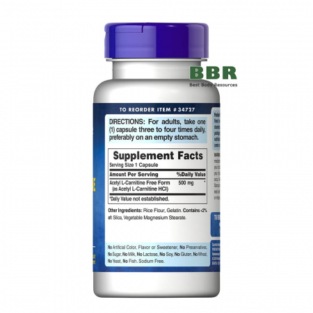 Acetyl L-Carnitine 500mg 60 Caps, Puritans Pride