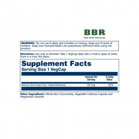 Yeast-Free Selenium 100mcg 90 Veg Caps, Solaray