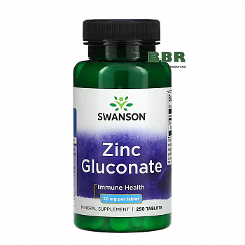 Zinc Gluconate 30mg 250 Tabs, Swanson