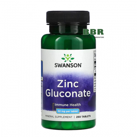 Zinc Gluconate 30mg 250 Tabs, Swanson Zinc Gluconate 30mg 250 Tabs, Swanson