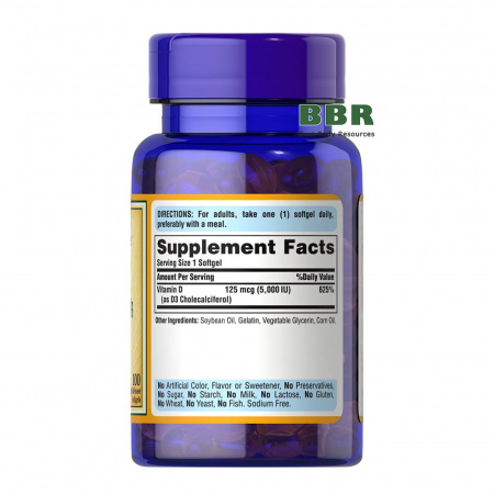 Vitamin D3 5000iu 100 Softgels, Puritans Pride