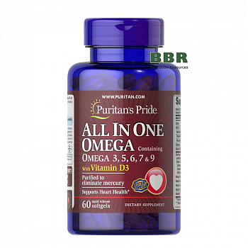 All In One Omega 3, 5, 6, 7 & 9 With Vitamin D3 60 Softgels, Puritans Pride
