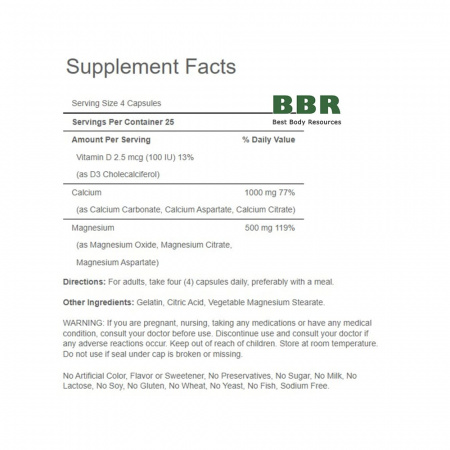 Calcium Magnesium + Vitamin D3 100 Caps, Puritans Pride