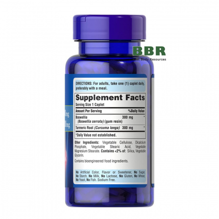 Boswellia 300mg and Turmeric 300mg 60 Tabs, Puritans Pride