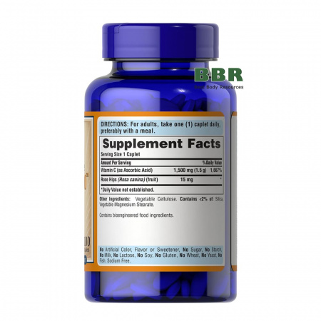 Vitamin C-1500 with Rose Hips Timed Release 100 Tabs, Puritans Pride