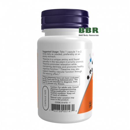 L-Theanine 200mg 60 Veg Caps, NOW Foods