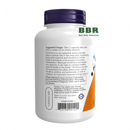 L-Ornithine 500mg 120 Veg Caps, NOW Foods