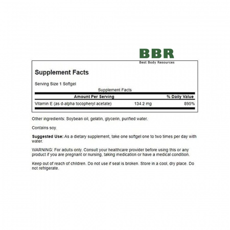 Natural Vitamin E 200iu 134.2mg 100 Softgels, Swanson