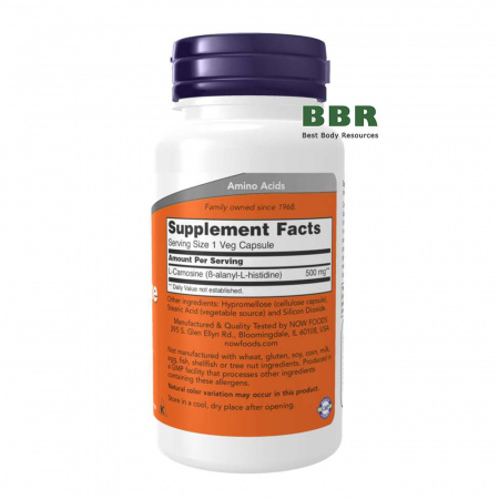 L-Carnosine 500mg 50 Veg Caps, NOW Foods