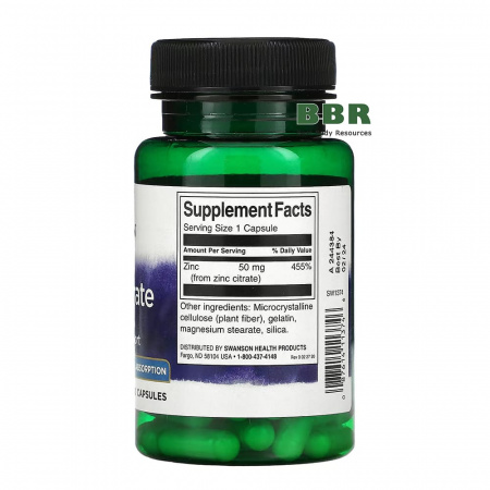 Zinc Citrate 50mg 60 Caps, Swanson