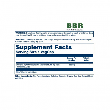 Vital Extracts Gymnema 385mg 60 Veg Caps, Solaray
