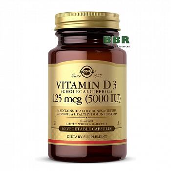 Vitamin D-3 (Cholecalciferol) 5000iu 60 Veg Caps, Solgar