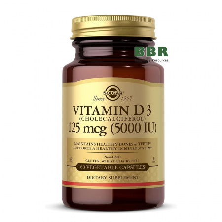 Vitamin D-3 (Cholecalciferol) 5000iu 60 Veg Caps, Solgar