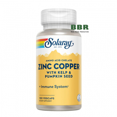 Zinc Copper with Kelp and Pumkin Seed 100 Veg Caps, Solaray
