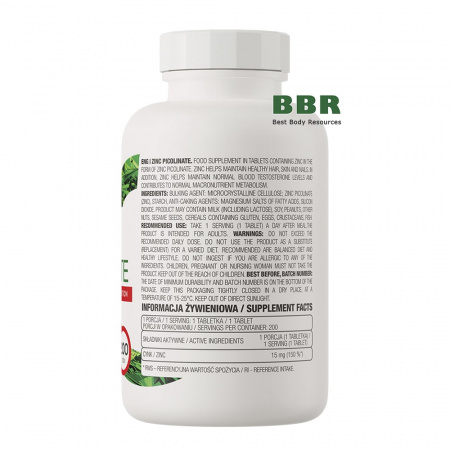 Zinc Picolinate 15mg 200 Tabs, OstroVit