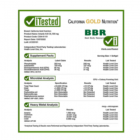 Antarctic Krill 500mg 30 Softgels, California GOLD Nutrition