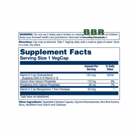 Vitamin D3 plus K2 60 Veg Caps, Solaray