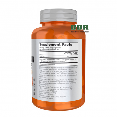 Branched-Chain Amino Acids 120 Veg Caps, NOW Foods