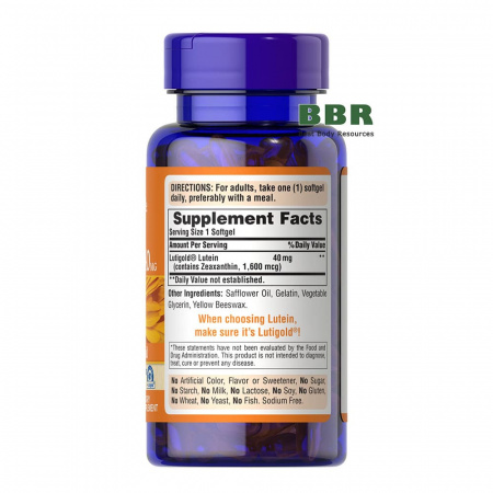 Lutein 40mg with Zeaxanthin 60 Softgels, Puritans Pride Lutein 40mg with Zeaxanthin 60 Softgels, Puritans Pride