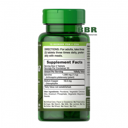 Spirulina 500mg 100 Tabs, Puritans Pride