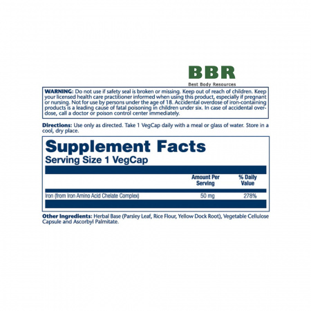Iron 50mg 60 Veg Caps, Solaray