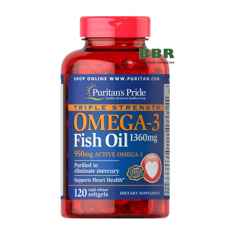 Triple Strength Omega 3 1360mg 120 Softgels, Puritans Pride Triple Strength Omega 3 1360mg 120 Softgels, Puritans Pride