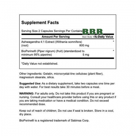 Ashwagandha & Black Pepper Extract 120 Caps, Swanson