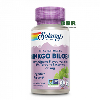 Ginkgo Biloba 60mg 60 Veg Caps, Solaray