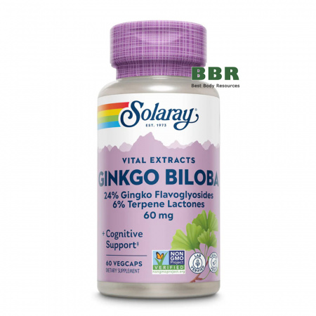 Ginkgo Biloba 60mg 60 Veg Caps, Solaray