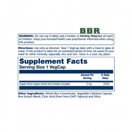 Copper 2mg 100 Veg Caps, Solaray