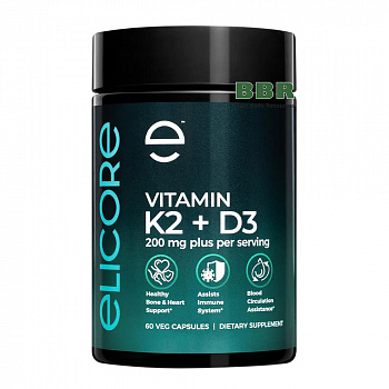 Vitamin K2 plus D3 60 Veg Caps, Elicore Labs