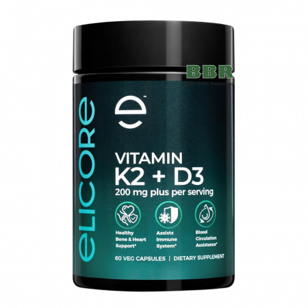 Vitamin K2 plus D3 60 Veg Caps, Elicore Labs