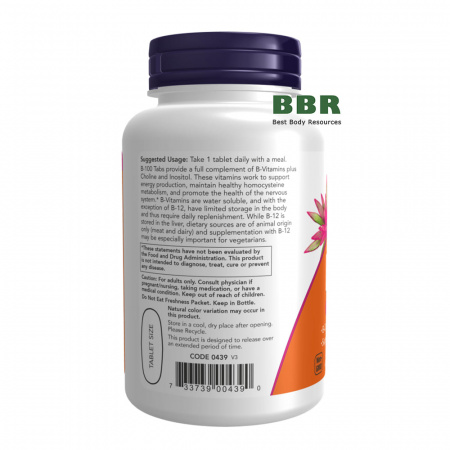 Sustained Release B-100 100 Tabs, NOW Foods