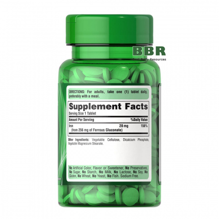 Ferrous Gluconate 28mg Iron 100 Tabs, Puritans Pride