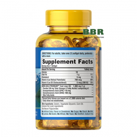 Cod Liver Oil 1000mg 120 Softgels, Puritans Pride