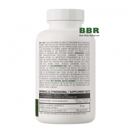 Kelp 200ug of Iodine 250 Tabs, OstroVit