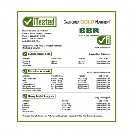 Vitamin C Orange Flavor 90 Gummies, California GOLD Nutrition
