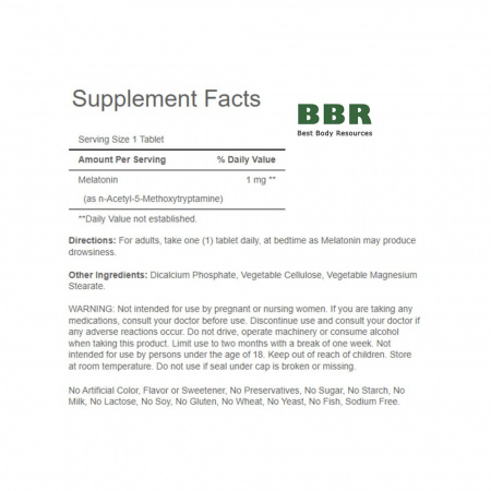 Melatonin 1mg 90 Tabs, Puritans Pride