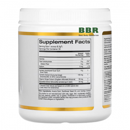 Prebiotic Fiber plus Turmeric Ginger & Boswellia 189g, California GOLD Nutrition