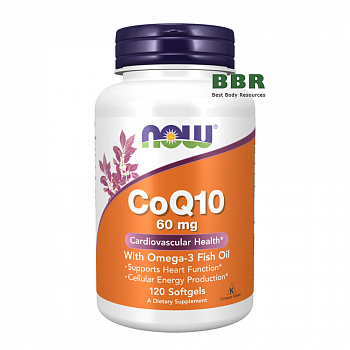 CoQ10 60mg With Omega-3 Fish Oil 120 Softgels, NOW Foods