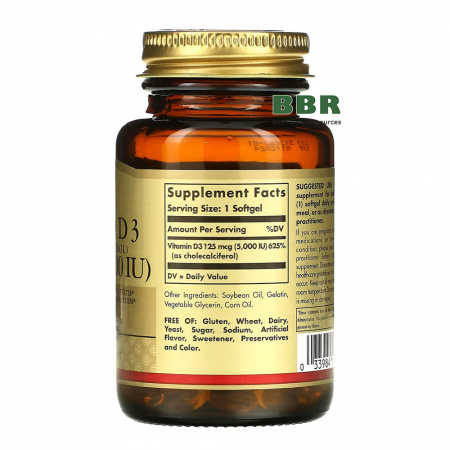 Vitamin D-3 (Cholecalciferol) 5000iu 100 Softgels, Solgar