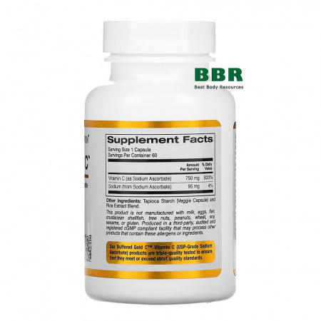 Buffered Vitamin C 750mg 60 Veg Caps, California GOLD Nutrition