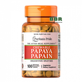 Papaya Enzyme 100 Chewable Tabs, Puritans Pride