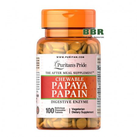 Papaya Enzyme 100 Chewable Tabs, Puritans Pride