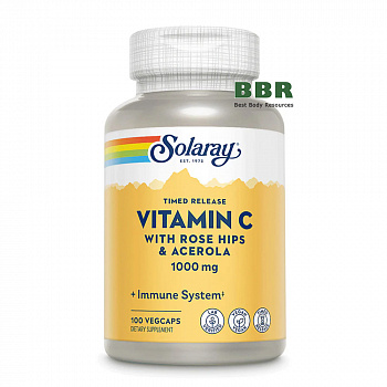 Vitamin C with Rose Hips and Acerola 1000mg 100 Veg Caps, Solaray