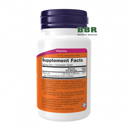 Vitamin D-3 1000iu 180 Chewables, NOW Foods