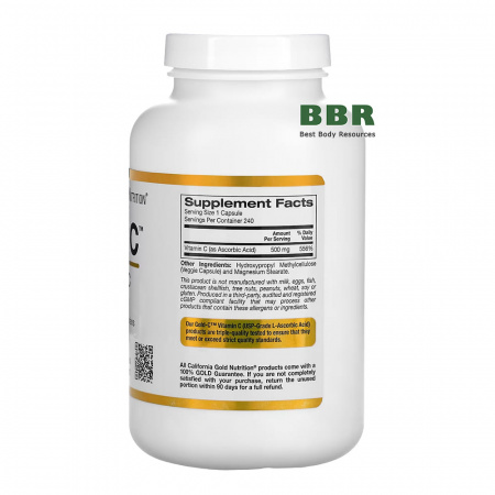 Gold Vitamin C 500mg 240 Veg Caps, California GOLD Nutrition