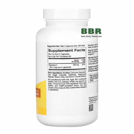 Magnesium Glycinate 400mg 180 Veg Caps, Super Nutrition