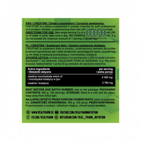 Creatine Monohydrate 500g, Real Pharm